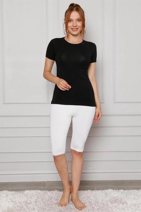 Penye Likralı Diz Üstü Tayt Beyaz - Image 1