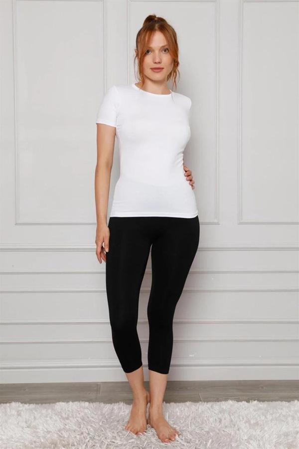 Penye Likralı Diz Altı Tayt Siyah - Image 1