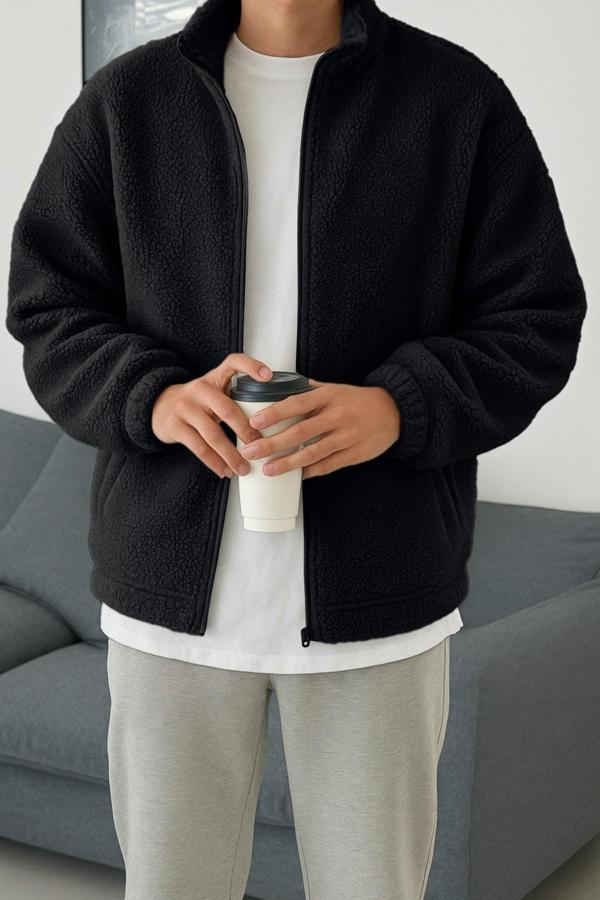 Ghassy Co. Erkek Isı Termal İç Dış Sherpa Sonbahar Kış Tam Fermuarlı Peluş Polar Sweatshirt - Image 1