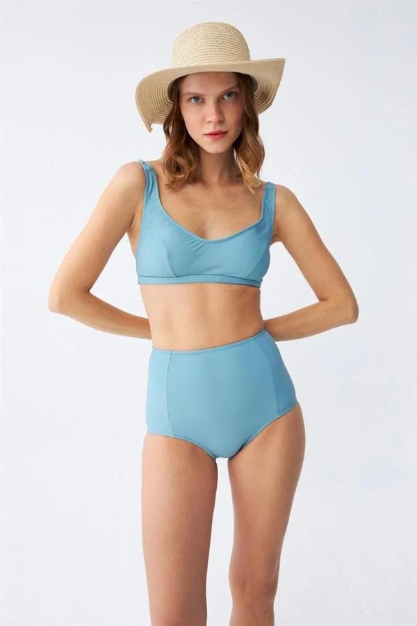 Kadın Basic Turkuaz Pedli Yüksek Bel Bikini Takımı - Image 1
