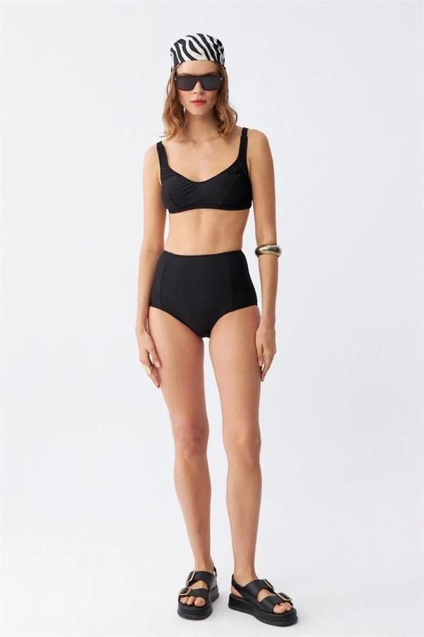 Kadın Siyah Pedli Kare Yaka Yüksek Bel Bikini Takımı - Image 1