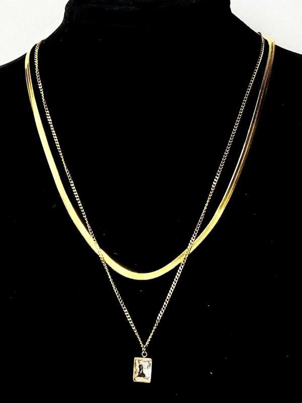 Wings Jewerly Çelik Baget Taşlı Italyan Zincirli Ikili Birleşik Kombin Kolye - Image 1