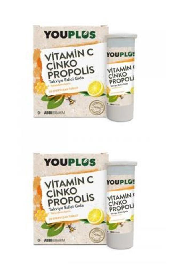 You plus Vitamin C Çinko Propolis Effervesan 20 Tablet | 2 Adet - Image 1
