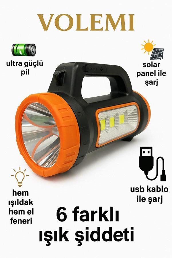 Volemi V-003 Güneş Enerjili Şarjlı Kamp Lambası (3 W + 15 W) Uzun Menzilli Acil Durum Feneri - Image 1
