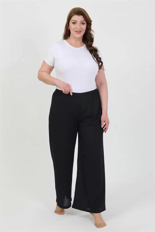 Kadın Büyük Beden Bürümcük Pantolon Lacivert - Image 1