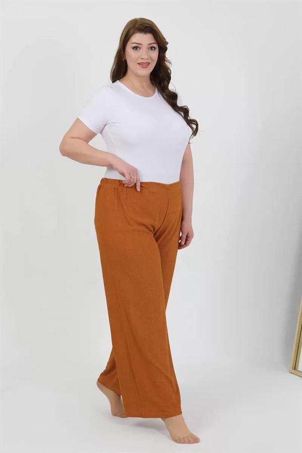Kadın Büyük Beden Bürümcük Pantolon Kremit - Image 1