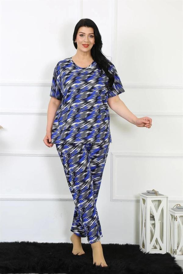 Kadın 5XL-6XL-7XL-8XL Büyük Beden Kısa Kol Pijama Takım Saks - Image 1