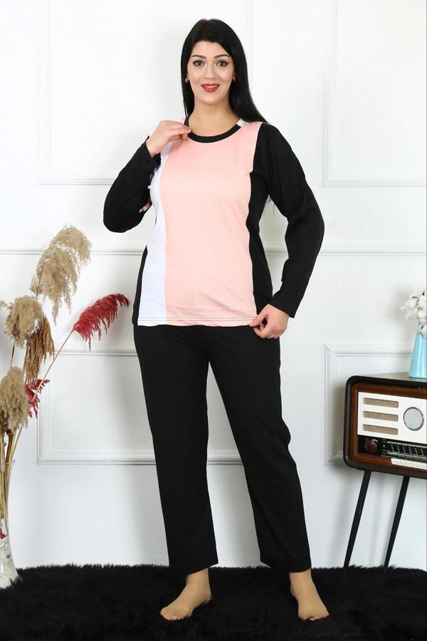 Kadın Büyük Beden Penye Uzun Kol Pijama Takım - Image 1