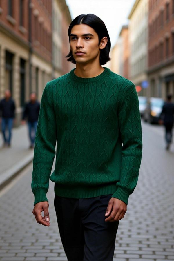 Erkek Regular Kalıp Bisiklet Yaka Dokulu Triko Kahverengi Kazak Kışlık Kombinlerin Başlangıcı - Image 1