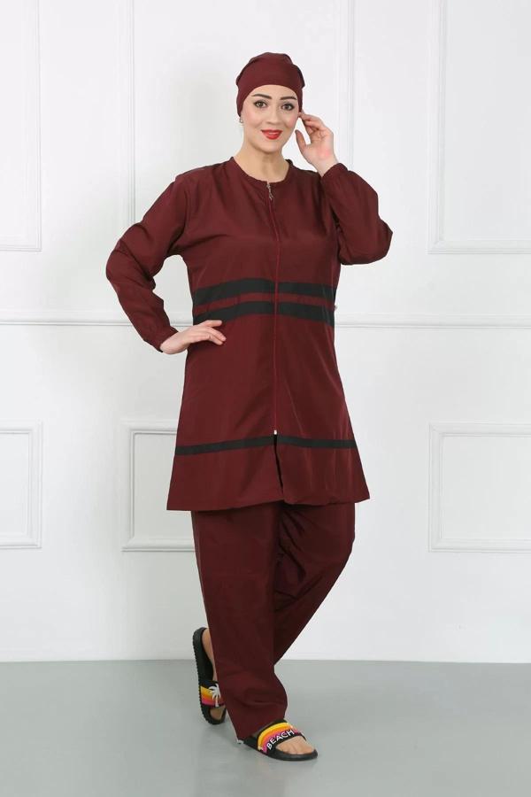 Büyük Beden Tesettür Mayo Bordo - Image 1