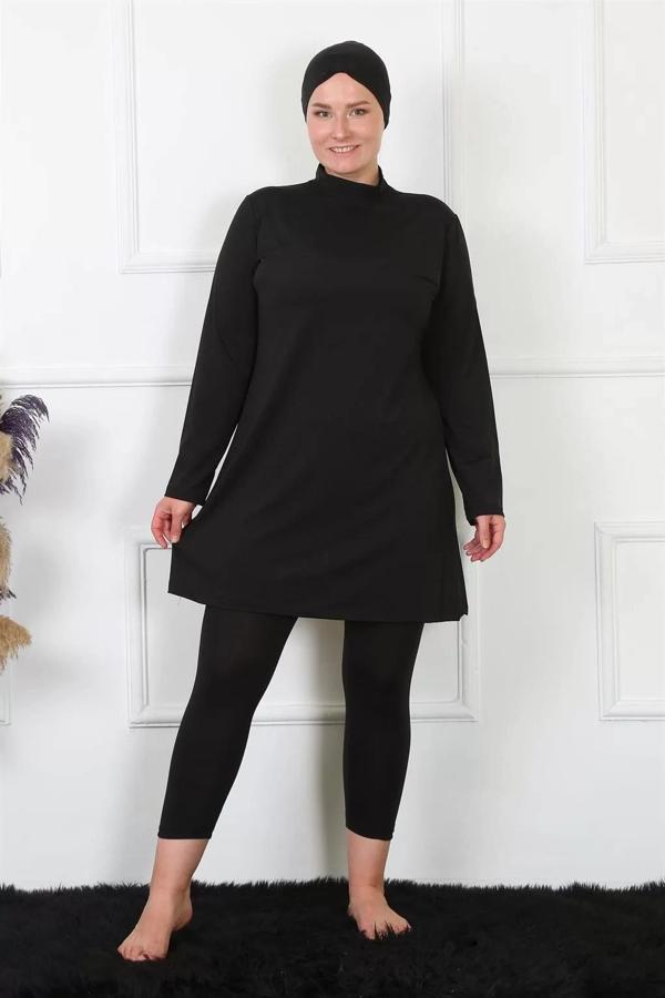 Tam Kapalı Büyük Beden Siyah Mayo - Image 1