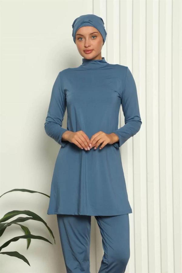 Tam Tesettür Likralı Mayo İndigo - Image 1