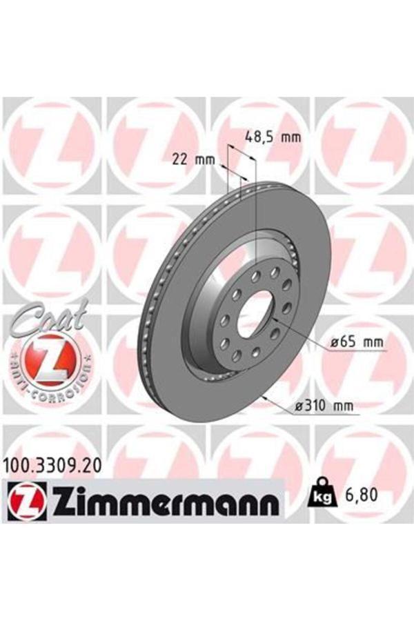 Zimmermann Arka Fren Aynası Golf V-Vı-Passat 07/05>Varıant 05>Eos 06>A3 03>Scırocco 08> 310X22X9Dlxhavalı - Image 1