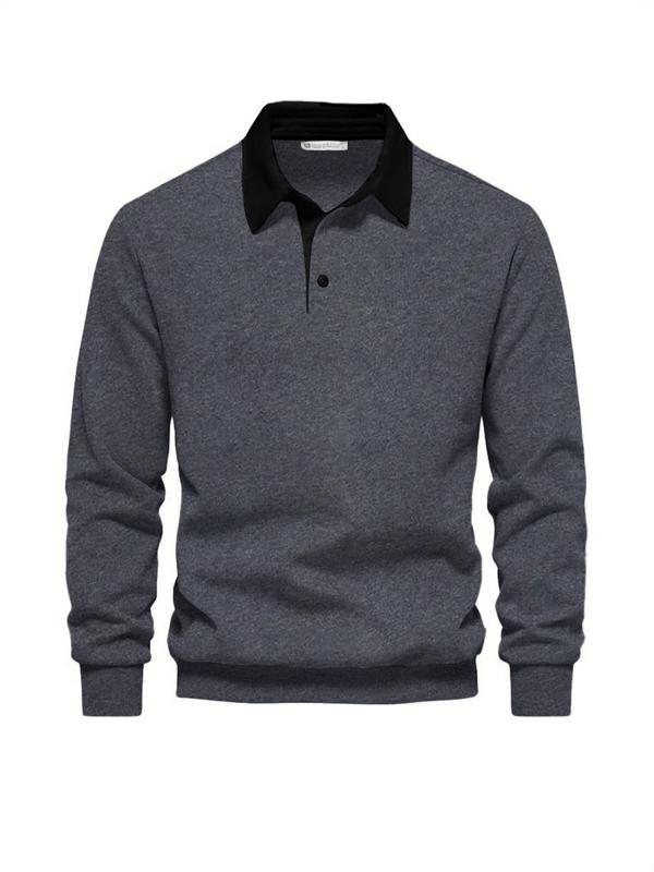 Ghassy Co. Erkek Retro Renk Bloklu Pamuklu Gömlek Yaka Sweatshirt - Image 1