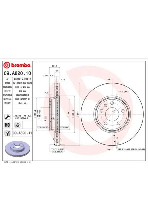 Brembo Ön Fren Aynası Havalı A4 8Ec 2.0 Tdı 06- A4 8K2 A4 Avant 8K5 1.8 Tfsı/1.8 Tfsı Quattro/2.0 Tfsı - Image 1