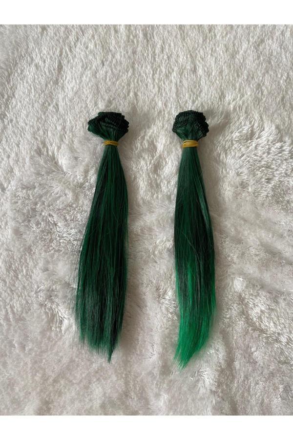 Trendhobievi Amigurumi Sentetik Saç Oyuncak Bebek Saçı 20 Cm ( 2 Adet Fiyatı ) Yeşil - Image 1
