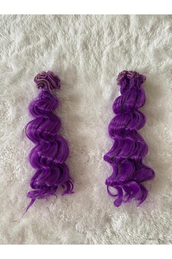 Trendhobievi Amigurumi Sentetik Kıvırcık Saç Oyuncak Bebek Saçı 15 Cm ( 2 Adet Fiyatı ) Mor - Image 1