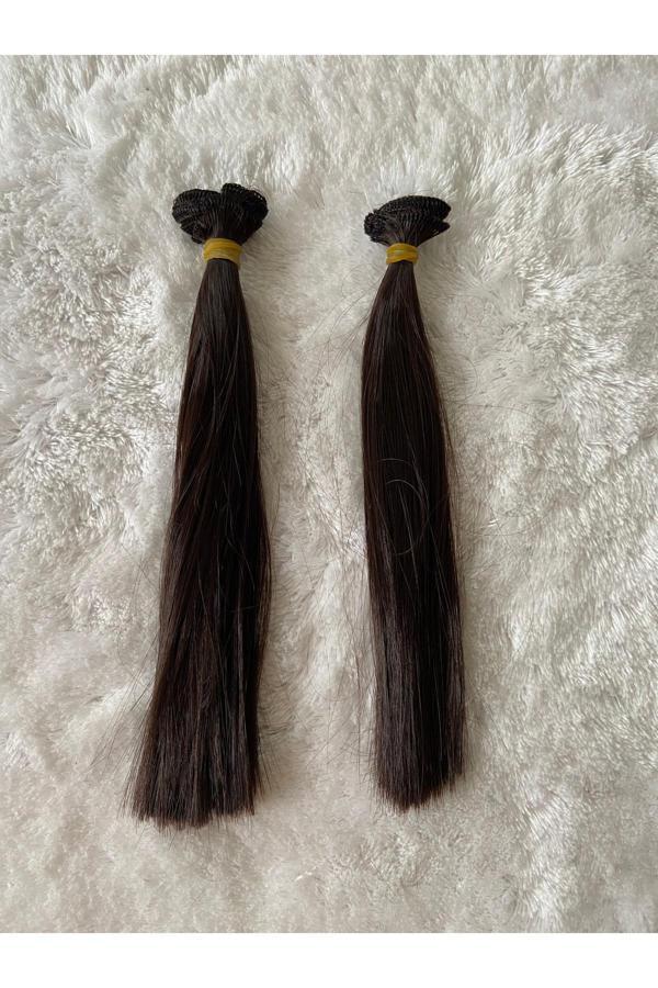 Trendhobievi Amigurumi Sentetik Saç Oyuncak Bebek Saçı 20 Cm ( 2 Adet Fiyatı ) Acı Kahverengi - Image 1