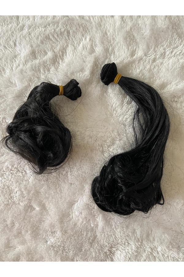 Trendhobievi Amigurumi Sentetik Kıvırcık Saç Oyuncak Bebek Saçı 15 Cm ( 2 Adet Fiyatı ) Siyah - Image 1