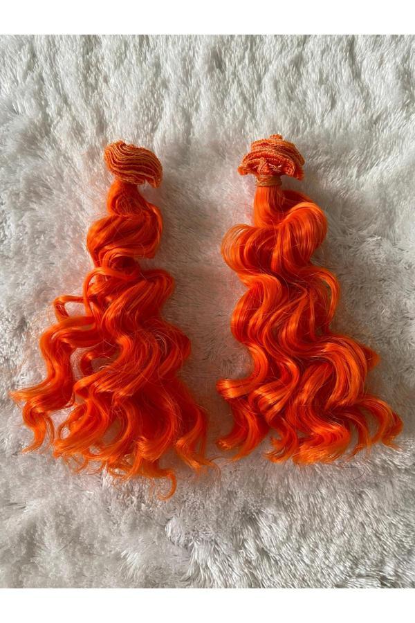 Trendhobievi Amigurumi Sentetik Kıvırcık Saç Oyuncak Bebek Saçı 15 Cm ( 2 Adet Fiyatı ) Turuncu - Image 1