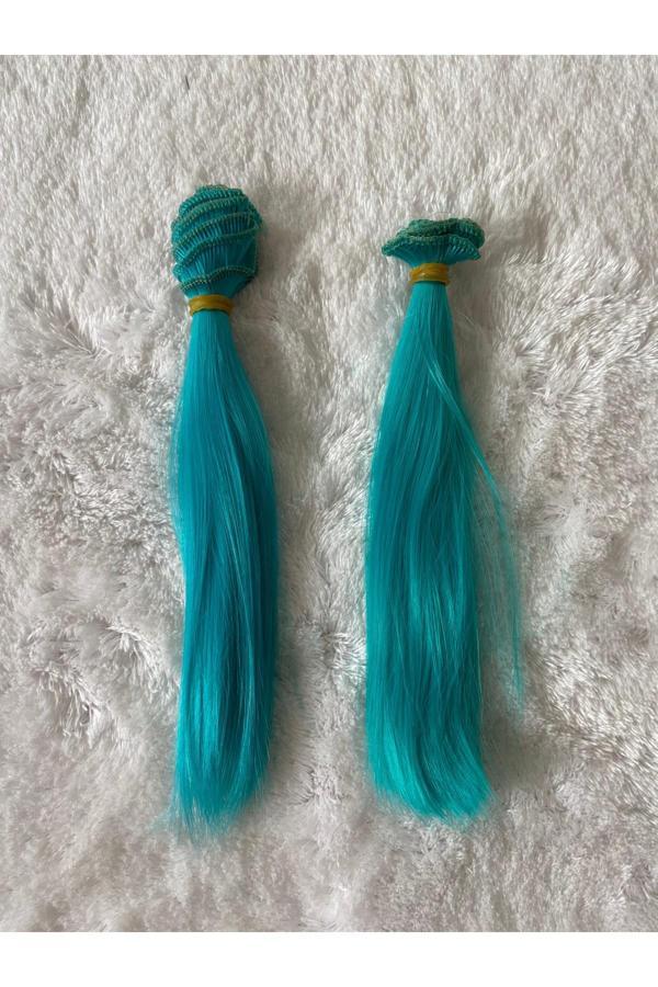 Trendhobievi Amigurumi Sentetik Saç Oyuncak Bebek Saçı 20 Cm ( 2 Adet Fiyatı ) Turkuaz - Image 1