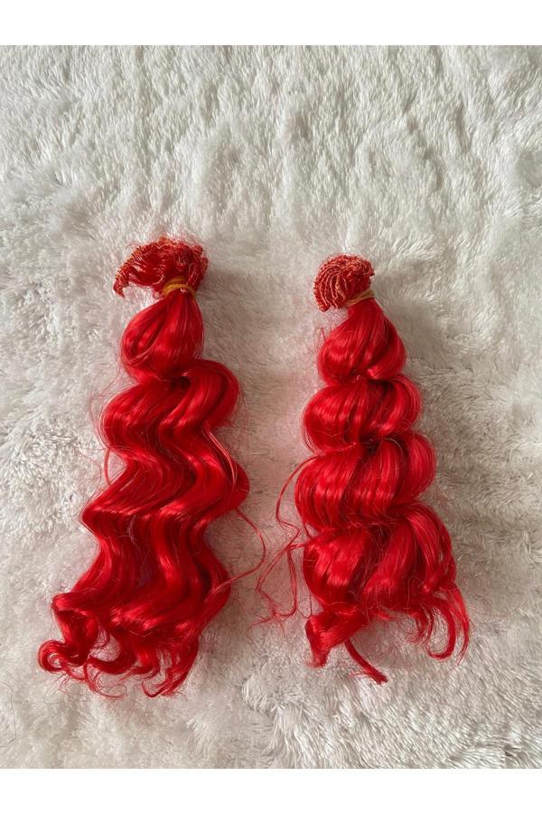 Trendhobievi Amigurumi Sentetik Kıvırcık Saç Oyuncak Bebek Saçı 15 Cm ( 2 Adet Fiyatı ) Kırmızı - Image 1