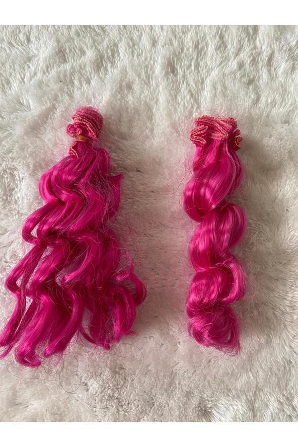 Trendhobievi Amigurumi Sentetik Kıvırcık Saç Oyuncak Bebek Saçı 15 Cm ( 2 Adet Fiyatı ) Fuşya - Image 1