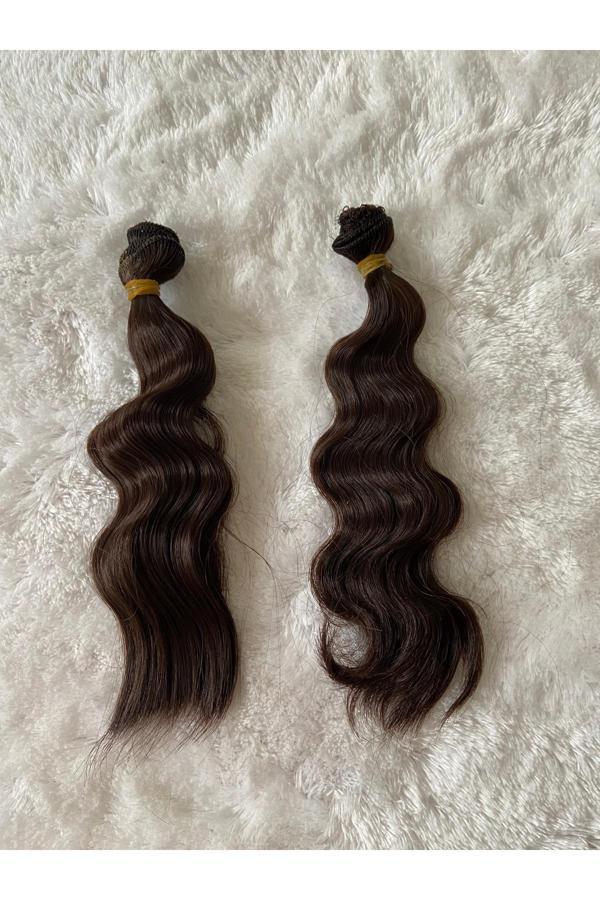 Trendhobievi Amigurumi Sentetik Kıvırcık Saç Oyuncak Bebek Saçı 15 Cm ( 2 Adet Fiyatı ) Koyu Kahverengi - Image 1