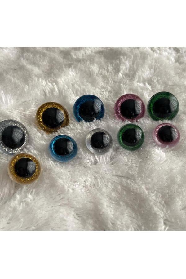 Trendhobievi Amigurumi Vidalı Göz Simli Karışık 10 Mm 10 Adet ( 5 Çift ) Kilitli Göz - Image 1