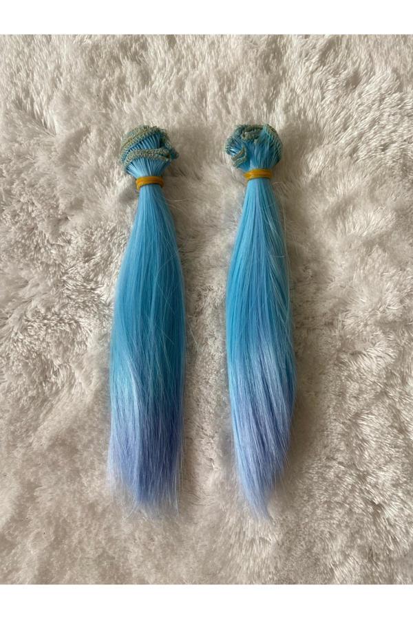 Trendhobievi Amigurumi Sentetik Saç Oyuncak Bebek Saçı 20 Cm ( 2 Adet Fiyatı ) Mavi - Image 1