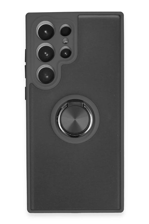 Samsung Galaxy S23 Ultra Kılıf Montreal Yüzüklü Silikon Kapak - Siyah-(5796) - Image 1