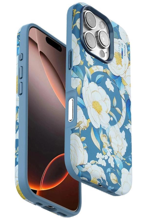 iPhone 16 Pro Flower Series Magsafe Kapak - Mavi-(5796) - Image 1