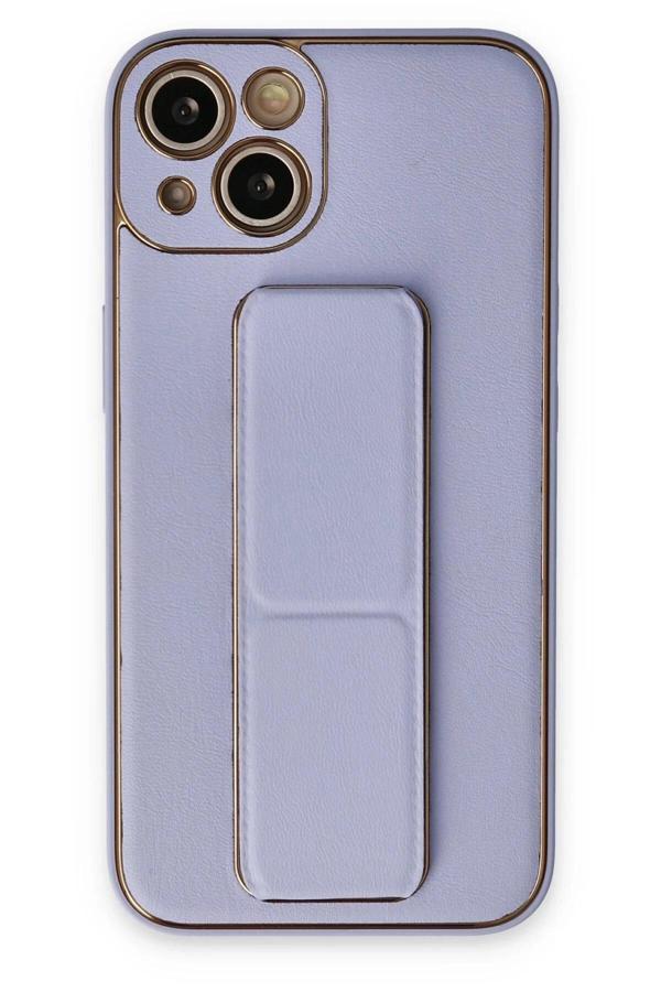 iPhone 14 Plus Kılıf Coco Deri Standlı Kapak - Lila-(5796) - Image 1