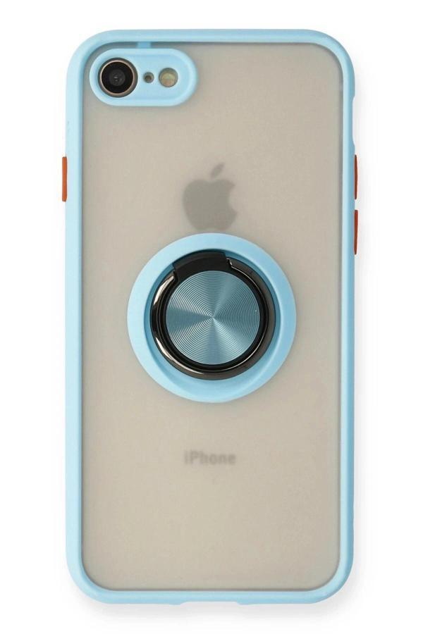 iPhone 7 Kılıf Montreal Yüzüklü Silikon Kapak - Buz Mavi-(5796) - Image 1