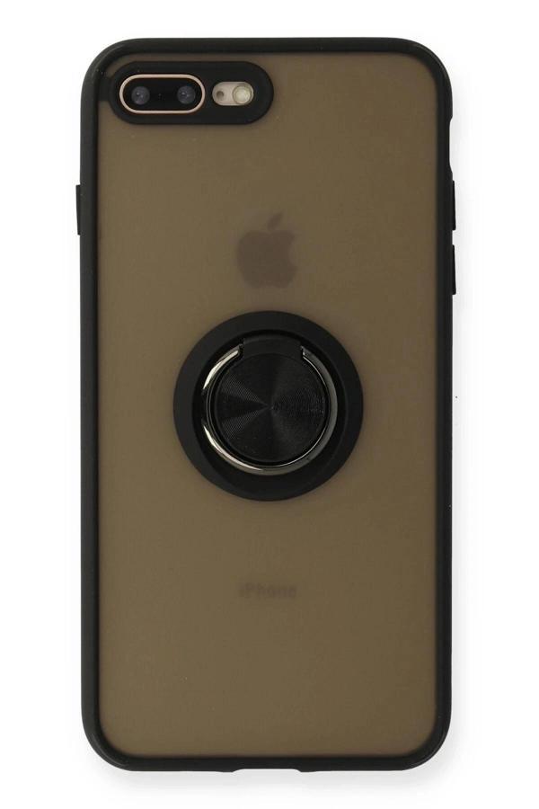 iPhone 7 Plus Kılıf Montreal Yüzüklü Silikon Kapak - Siyah-(5796) - Image 1
