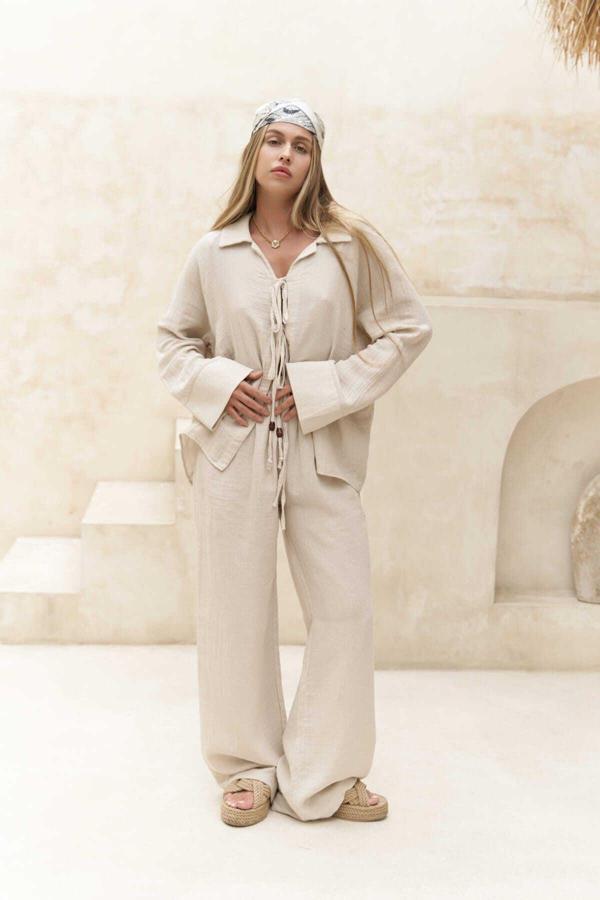 Bali Boncuklu Natural Müslin Takım - Image 1