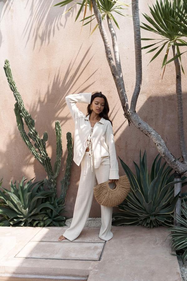 Bali Boncuklu Bej Müslin Takım  - Image 1