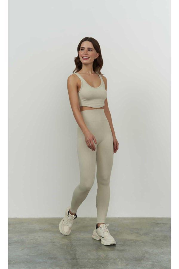 Mai Jade Bej Dikişsiz Fitilli Tayt - Image 1