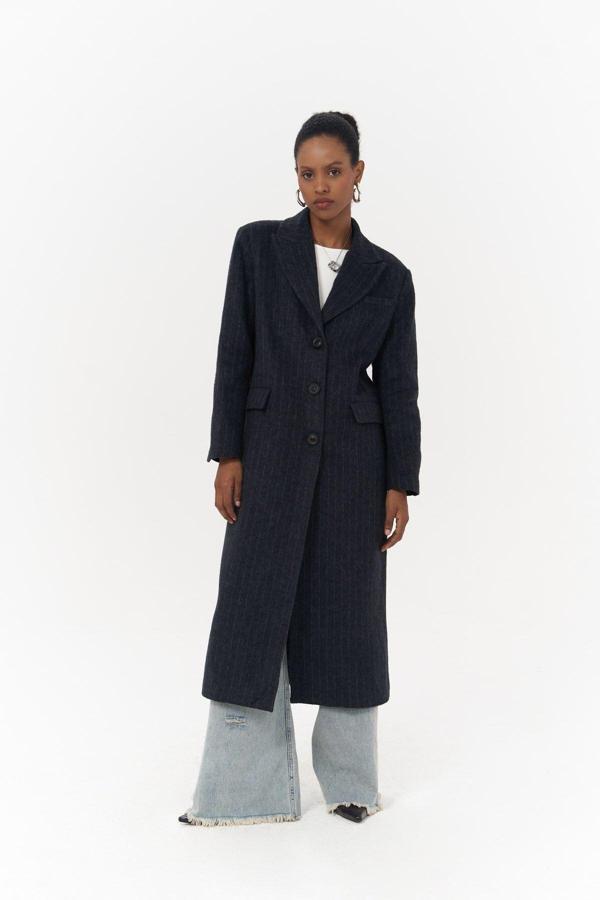 Gasadalur Çizgili Lacivert Masculine Kaban - Image 1