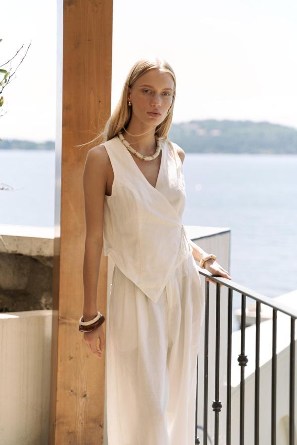 Moibel Bağcık Detay Ekru Crop Pantolon Takım - Image 1