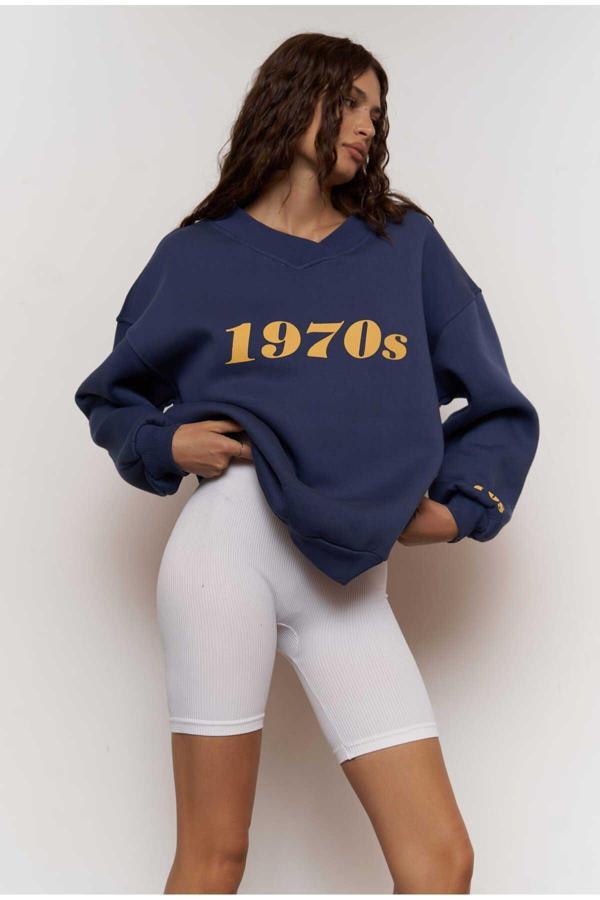 1970s Indigo Oversize Unisex Sweatshirt - Image 1
