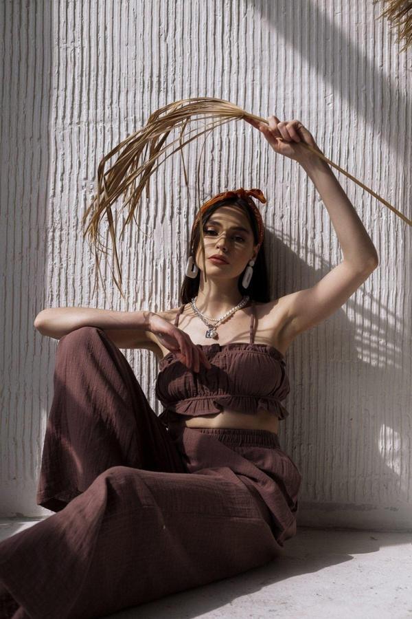 Harvey Kahve Müslin Crop Takım - Image 1