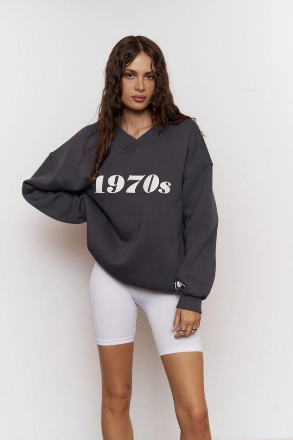 1970s Antrasit Oversize Unisex Sweatshirt - Image 1