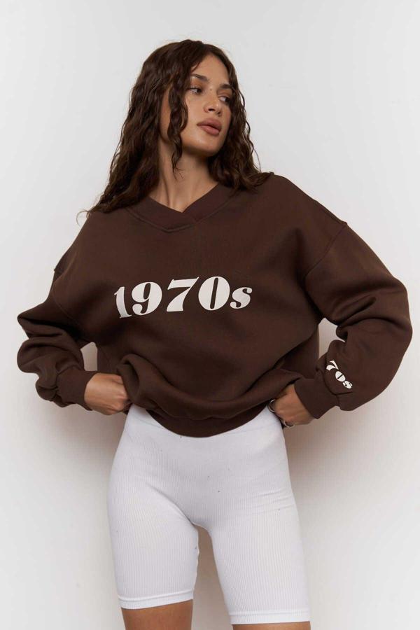 1970s Kahverengi Oversize Unisex Sweatshirt - Image 1