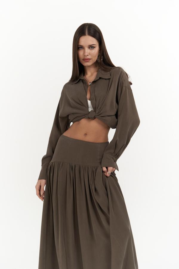 Ginevra Kahve Gömlek Etek Takım - Image 1
