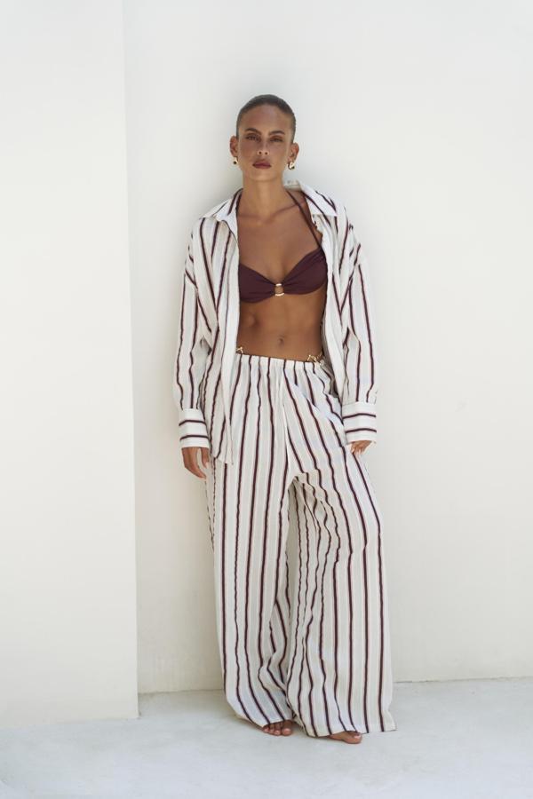 Priskiana Bağcıklı Bordo Pantolon Gömlek Takım - Image 1