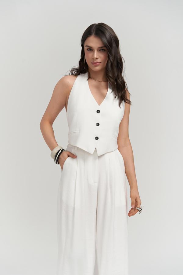 Pailey Sırt Dekolteli Ekru Yelek Pantolon Takım - Image 1