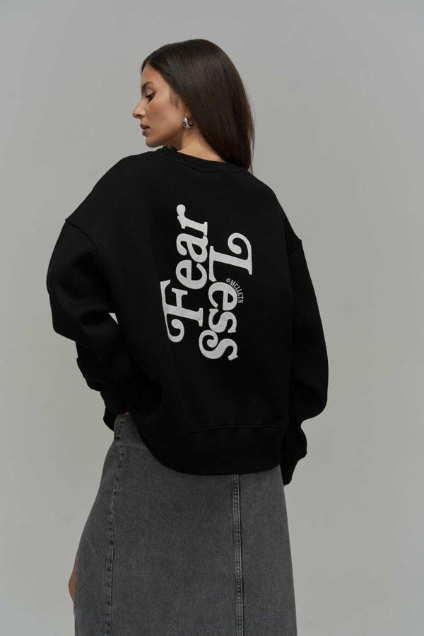Fear Less Siyah Unisex Oversize Sweatshirt - Image 1