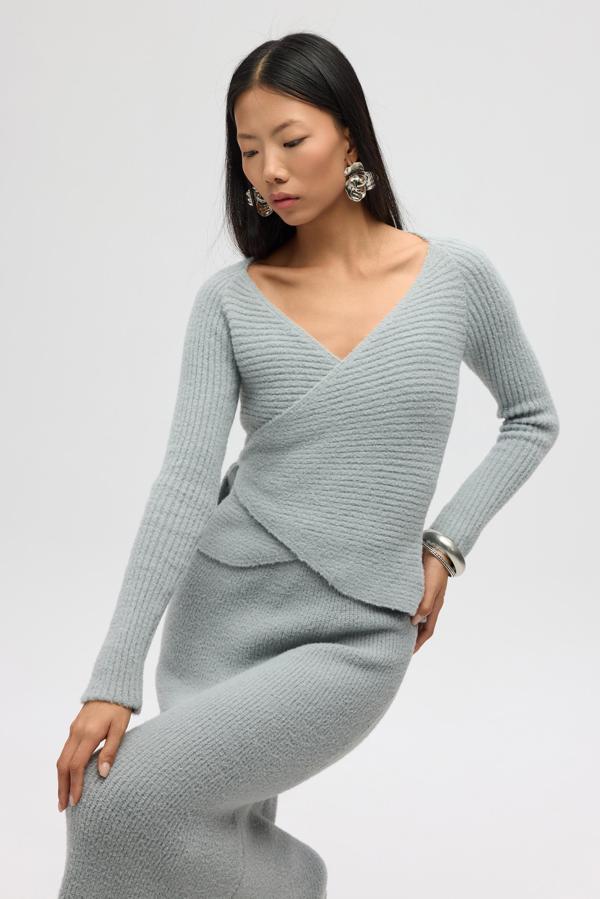 Fluff Bağlamalı Gri Üst-Etek Takım - Image 1