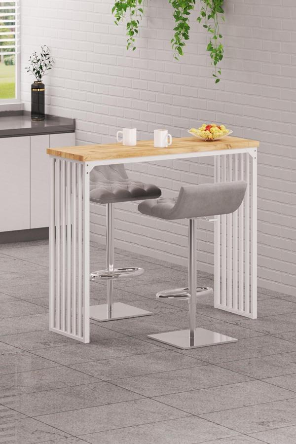 Plus Aksesuar Ahşap Dekoratif Tasarım Doğal Çam Renk Çok Amaçlı Masa Çalışma-Mutfak-Bar Masası - Image 1